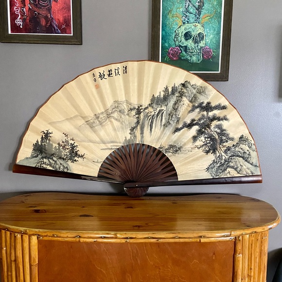 Vintage Wall Decor Vintage Extra Large Asian Paper Fan With